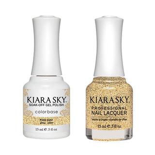 Kiara Sky Gel Nail Polish Duo - 554 Gold Glitter Colors - Pixie Dust